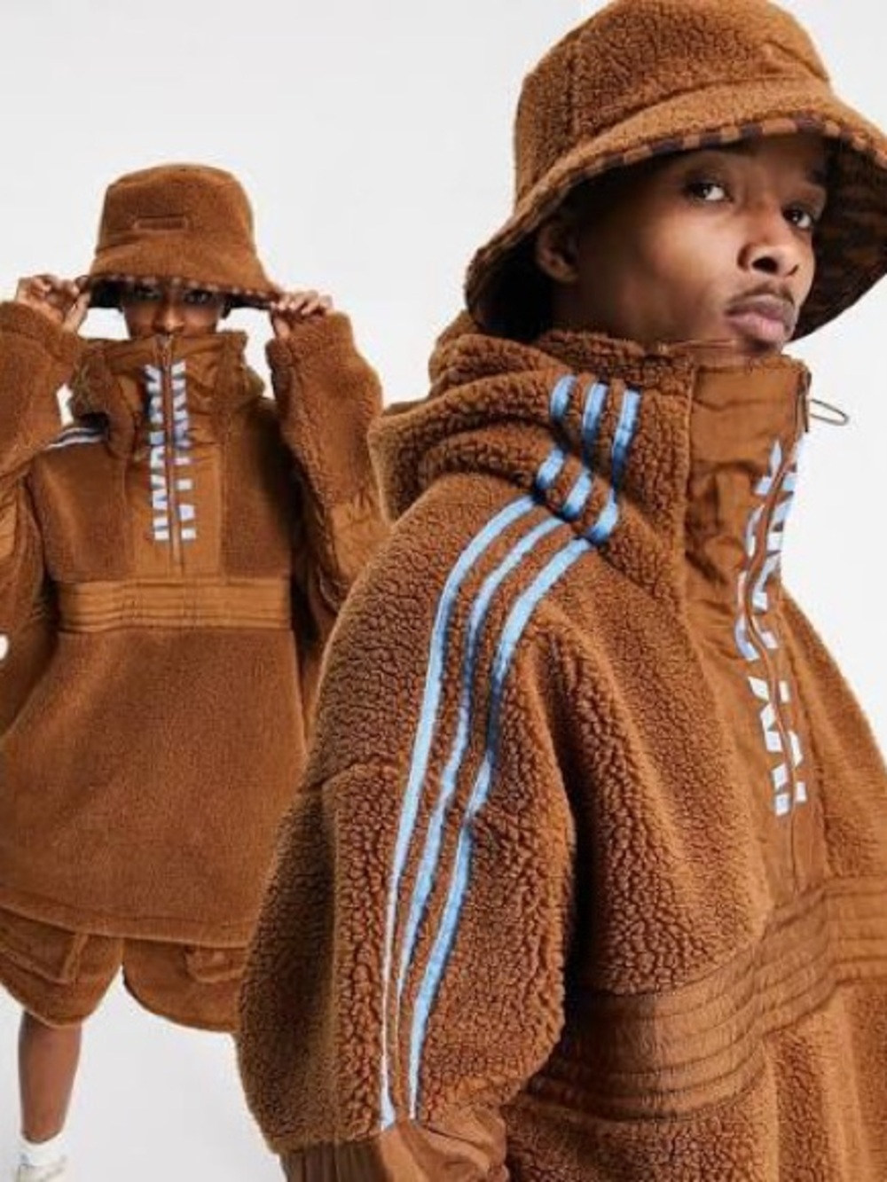 Adidas Ivy Park Brown Teddy Fleece Matching Set: Jacket and Shorts